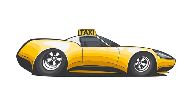 Modern Taxi Car Illustration beyazı izole etti. Klasik Cartoon Taxi Cab. Şehir taşıma aracı. Araç çizimi. Sarı araba illüstrasyonu. Toplu taşıma. Taksi servisi tasarım kavramı