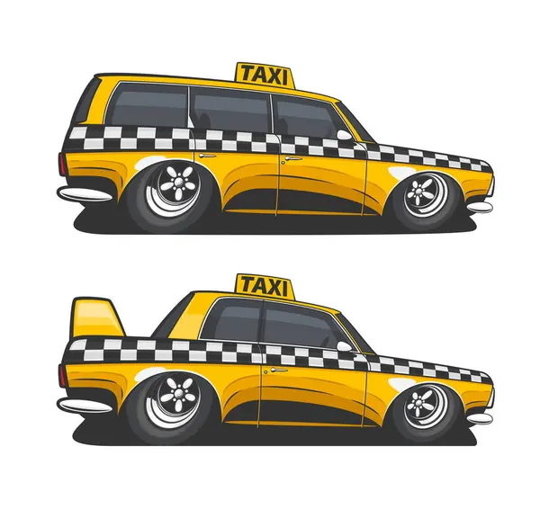 Modern Taxi Car Illustration beyazı izole etti. Klasik Cartoon Taxi Cab. Şehir taşıma aracı. Araç çizimi. Sarı araba illüstrasyonu. Toplu taşıma. Taksi servisi tasarım kavramı