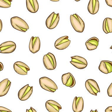 Fındıksız desen. Fıstık arkaplanı. Organik gıda konsepti. Kumaş, ambalaj, kahve ve pastaneler için fındık deseni. El Çizimi illüstrasyonu
