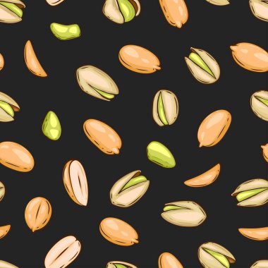 Fındıksız desen. Fıstık ezmesi arkaplanı. Organik gıda konsepti. Kumaş, ambalaj, kahve ve pastaneler için fındık deseni. El Çizimi illüstrasyonu