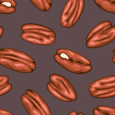 Fındıksız desen. Fındık arkaplanı. Organik gıda konsepti. Kumaş, ambalaj, kahve ve pastaneler için fındık deseni. El Çizimi illüstrasyonu
