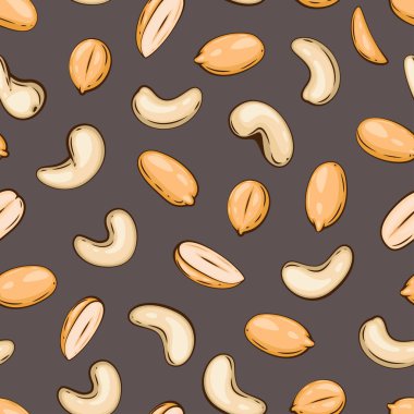 Fındıksız desen. Fıstık arkaplanı. Organik gıda konsepti. Kumaş, ambalaj, kahve ve pastaneler için fındık deseni. El Çizimi illüstrasyonu