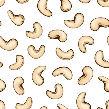 Fındıksız desen. Kaju arkaplanı. Organik gıda konsepti. Kumaş, ambalaj, kahve ve pastaneler için fındık deseni. El Çizimi illüstrasyonu