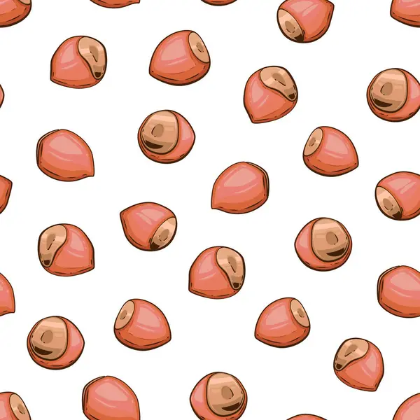 Fındıksız desen. Fındık arkaplanı. Organik gıda konsepti. Kumaş, ambalaj, kahve ve pastaneler için fındık deseni. El Çizimi illüstrasyonu
