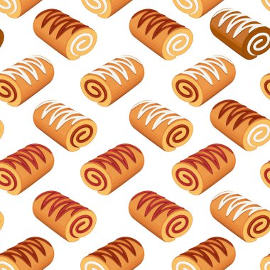 Yemek dizaynı. Donut arka planı. Çöreklerle kusursuz desen. Kumaş, ambalaj kağıdı, ambalaj, kahve ve pastaneler için çörek deseni. El Çizimi illüstrasyonu.