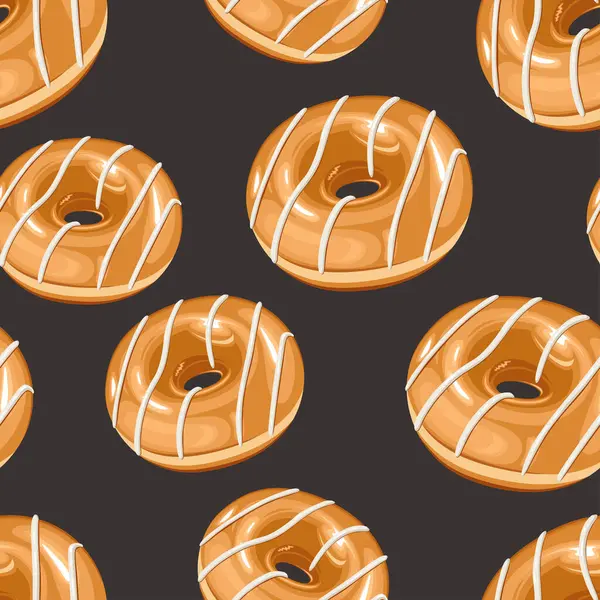 Yemek dizaynı. Donut arka planı. Çöreklerle kusursuz desen. Kumaş, ambalaj kağıdı, ambalaj, kahve ve pastaneler için çörek deseni. El Çizimi illüstrasyonu.