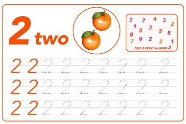 Children cards numbers. Kids Learning Material. Learning numbers, tracing number practice worksheet for kids learning. Play cards for kids learning maths. Mathematics cards for children with fruits