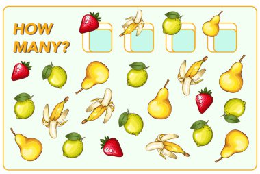 Children cards numbers. Kids Learning Material. Learning numbers, tracing number practice worksheet for kids learning. Play cards for kids learning maths. Mathematics cards for children with fruits