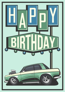 Oğlanlar için doğum günü kartı. Mutlu yıllar çocuklar tebrik kartı. Araba tasarımlı doğum günü posteri. Doğum günün kutlu olsun. Çocuklar için moda doğum günü tebrik kartı şablonu. 