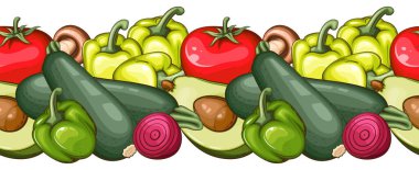 Gıda Sınırı Kusursuz. Sebzeli kusursuz çelenk. Taze sebzeli yatay sınır. Sebzeler. Kusursuz. Sağlıklı gıda konsepti. Organik Gıda Pazarı, Banner, Flyer, Duvar Kağıdı, Tekstil