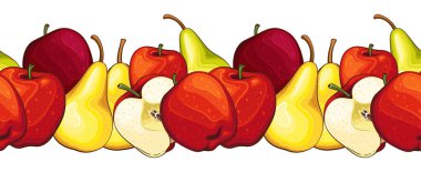 Gıda Sınırı Kusursuz. Meyveli kusursuz Garland. Taze meyveli yatay sınır. Fruits Seamless. Sağlıklı gıda konsepti. Organik Gıda Pazarı, Banner, Flyer, Duvar Kağıdı, Tekstil