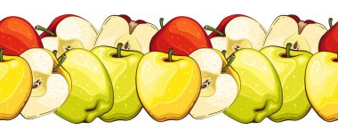 Gıda Sınırı Kusursuz. Meyveli kusursuz Garland. Taze meyveli yatay sınır. Fruits Seamless. Sağlıklı gıda konsepti. Organik Gıda Pazarı, Banner, Flyer, Duvar Kağıdı, Tekstil