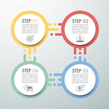 Bilgi grafikleri tasarım şablonu ve pazarlama simgeleri iş akışı düzeni, diyagram, yıllık rapor ve web tasarımı için kullanılabilir. 6 seçeneği, adımı veya süreci olan iş konsepti.