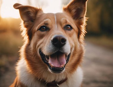 Gülümseyen sevimli bir köpek. gözlüklü köpek.