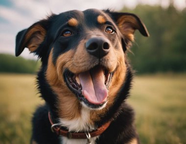 Gülümseyen sevimli bir köpek. gözlüklü köpek.