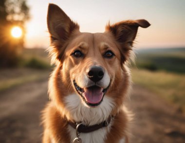 Gülümseyen sevimli bir köpek. gözlüklü köpek.