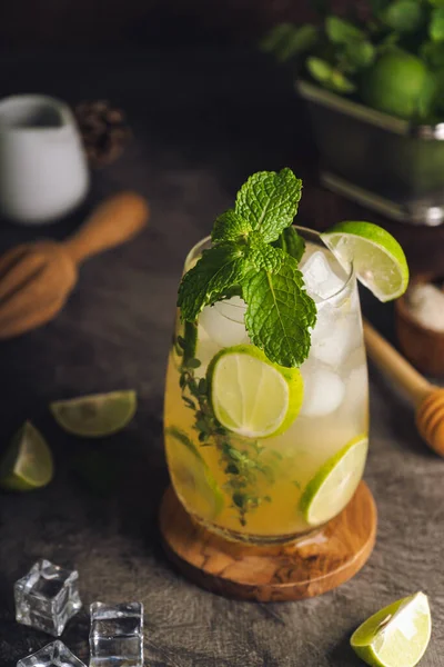 Iced Mojito Cocktail Long Rum Drink Fresh Mint Fresh Thyme — Stock Photo, Image