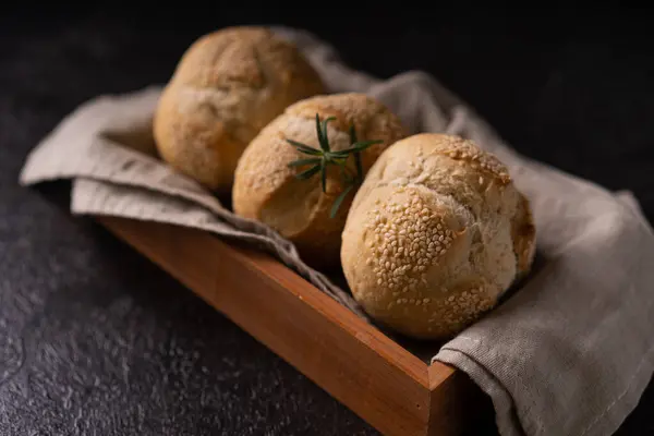 Fresh Baked Sourdough Sesambrtchen Bread Buns Sesame Seeds Artisan Bakery — Stock Photo, Image