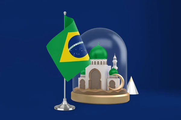 Ramadan Brasilien Flagga Och Moské — Stockfoto