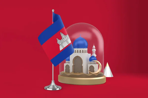 캄보디아의 라마단 국기와 모스크 — 스톡 사진