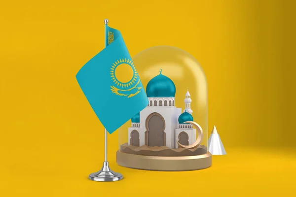 stock image Ramadan Kazakhstan Flag and Mosque