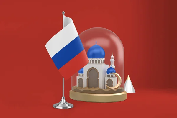 Σημαία Και Τζαμί Ραμαζανίου Ρωσίας — Φωτογραφία Αρχείου