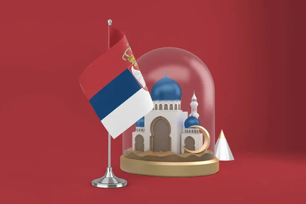 라마단 세르비아 국기와 모스크 — 스톡 사진