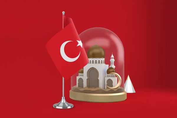Σημαία Και Τζαμί Τουρκίας Του Ραμαζανίου — Φωτογραφία Αρχείου