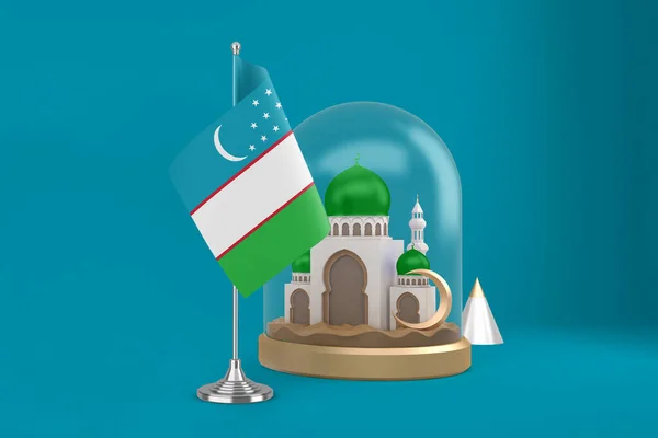 Ramadan Uzbekistan Flagga Och Moské — Stockfoto