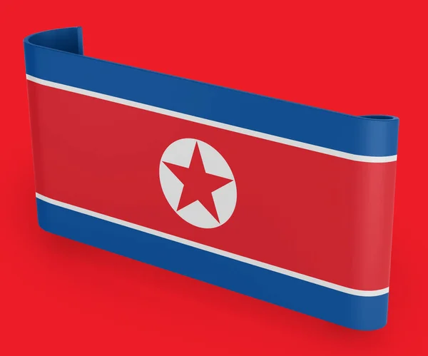North Korea Flag Ribbon Banner — 스톡 사진