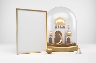 Ramazan çerçevesi Beyaz Arkaplanda Cami Sol Tarafı