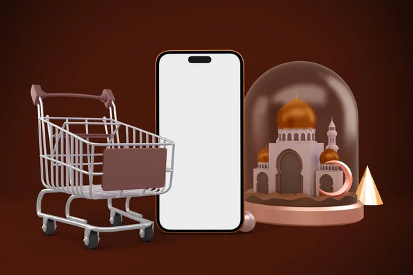 Ramadan Shopping App Телефонной Фронтальной Стороной — стоковое фото