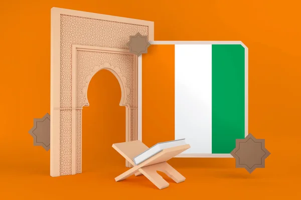 Ramadan Cote Ivoire Flagge Und Islamischer Hintergrund — Stockfoto