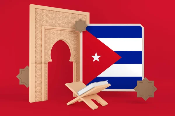 ラマダーンキューバ国旗とイスラム教の背景 — ストック写真