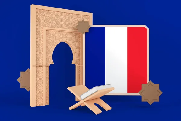 Ramadan Frankrike Flagga Och Islamisk Bakgrund — Stockfoto