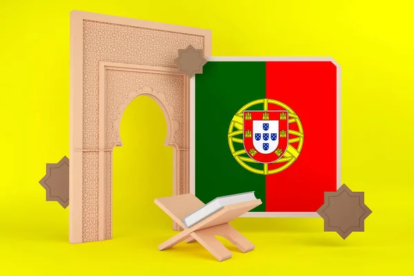 斋月葡萄牙国旗和伊斯兰背景 — 图库照片