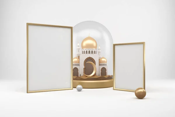 Ramadan Frames Met Moskee Voorkant Witte Achtergrond — Stockfoto