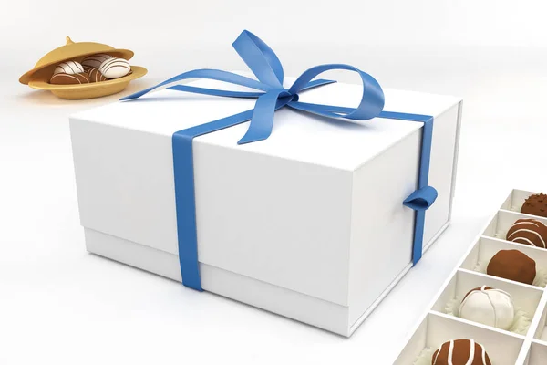 Eid Gift Box Chocolate Perspectiva Vista Fundo Branco — Fotografia de Stock