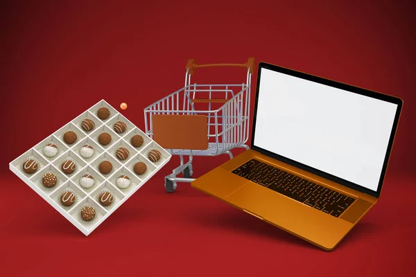 Eid Einkaufswagen Und Laptop Rechts — Stockfoto