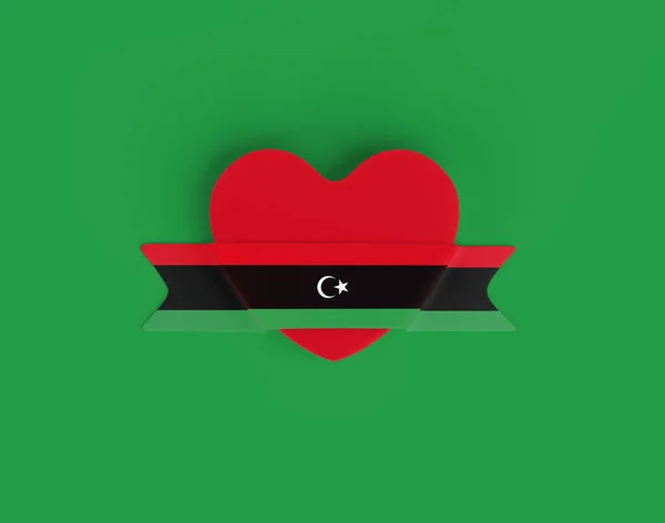 Libyen Flagga Hjärta Banner — Stockfoto
