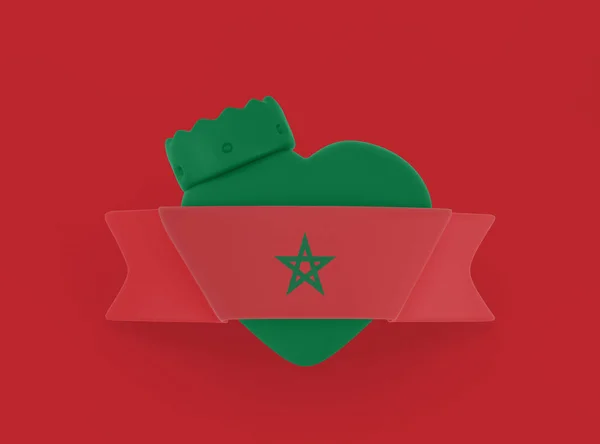 Marocko Flagga Hjärta Banner — Stockfoto