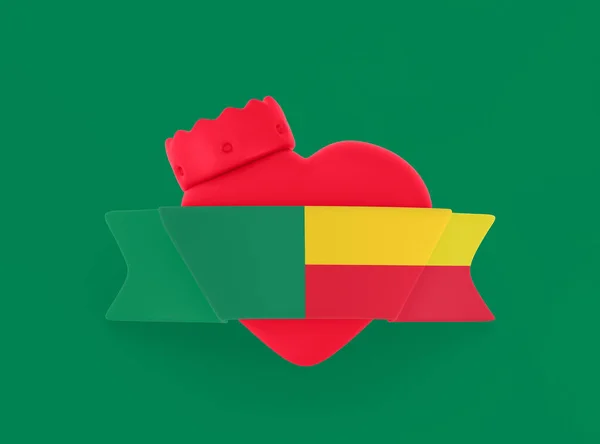 Flaga Beninu Flaga Serca — Zdjęcie stockowe