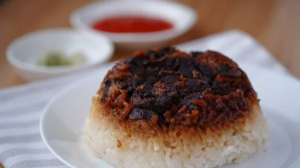Nasi Tim Ayam Jamur Riz Poulet Cuit Vapeur Indonésien Avec — Photo