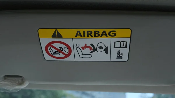 Attenzione Adesivo Logo Airbag Sul Cruscotto Segnale Istruzioni Dell Airbag — Foto Stock