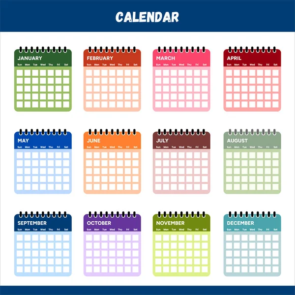 Calendario Calendario Annuale Mese Anno Calendario Mensile Calendario Anno Calendario — Vettoriale Stock