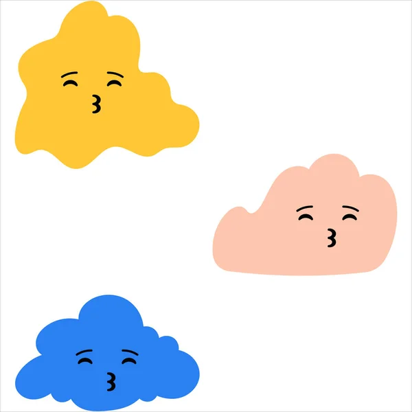 Yüzü Bulutlu Bulut Koleksiyonu Bulutlar Bulutların Gülen Yüzü Gülen Surat — Stok Vektör