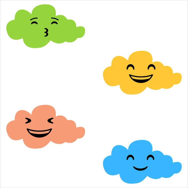 顔をした雲 雲の収集 雲の笑顔 笑顔だ 笑顔で雲 — ストックベクタ