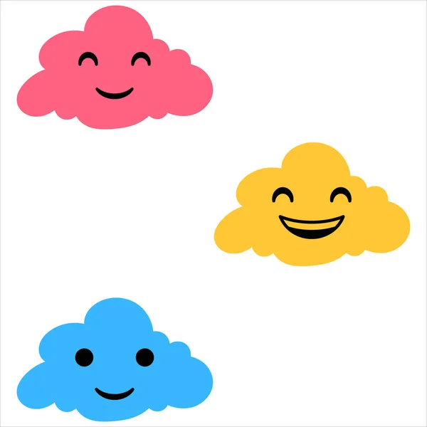 顔をした雲 雲の収集 雲の笑顔 笑顔だ 笑顔で雲 — ストックベクタ