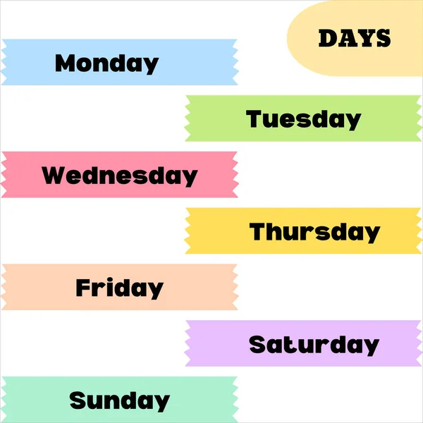 Tage Einer Woche Wochentage Sieben Tage Der Woche Montag Dienstag — Stockvektor