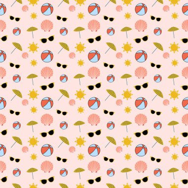 Kusursuz yaz şablonu. Yaz döngüsü. Plaj modeli. Yaz. Sıcak güneş deseni. Kusursuz desen